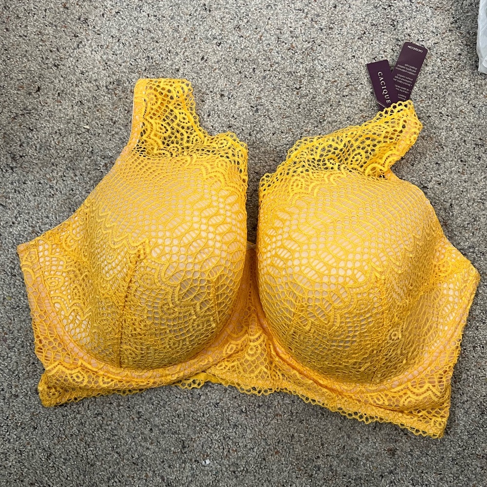 NWT Cacique yellow lace balconette bra,44H